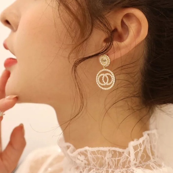 Gold Tone Simulated Pearl Earrings - Picture 2 of 5